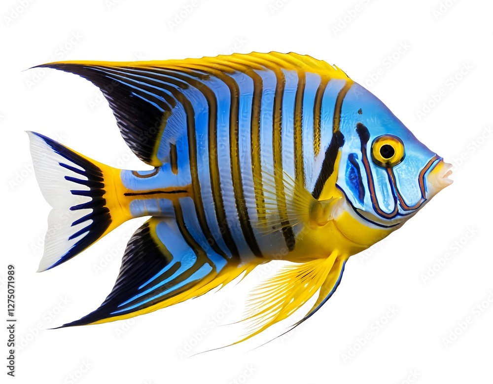 Naklejka premium Striped Angelfish, Vibrant Tropical Fish