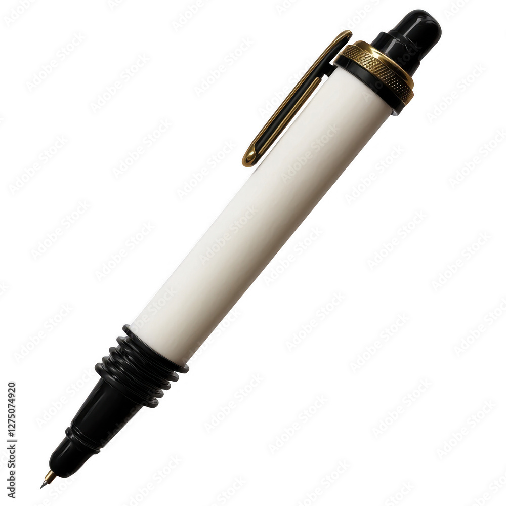White Pen with Black Tip and Gold Accents Displaying Elegance White Pen with Black Tip and Gold Accents Displaying Elegance