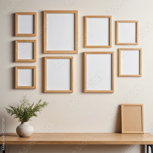 Modern Minimalist Home Decor with Empty Wooden Frames