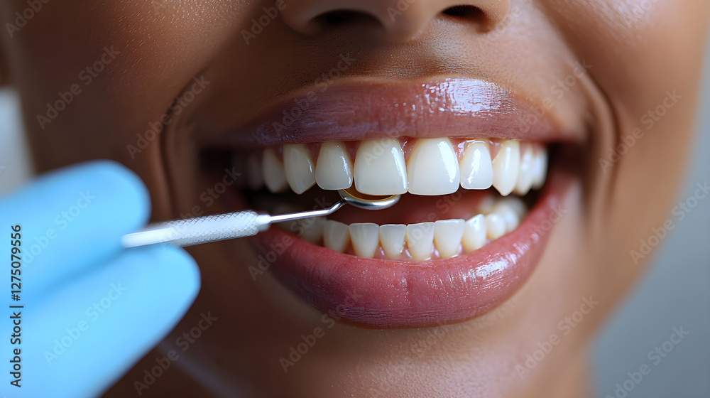 Fototapeta premium Close-up of dental check-up with a smiling patient
