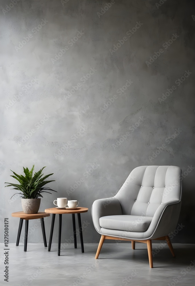 Fototapeta premium Modern Grey Armchair in Minimalist Living Room Interior