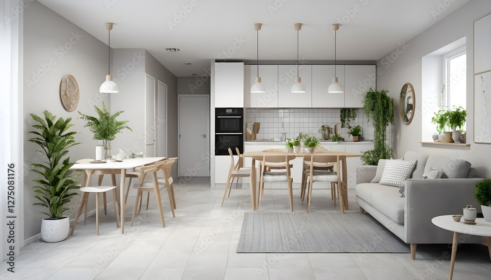Fototapeta premium Modern Scandinavian-Style Open Plan Apartment Interior