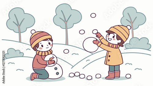 cute kids wearing scarves and beanies in snowy weather 3.eps