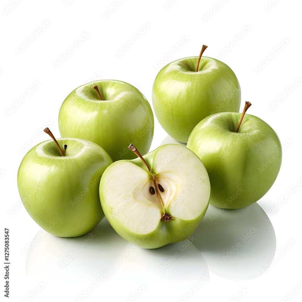 Four Green Apples, One Sliced Four Green Apples, One Sliced