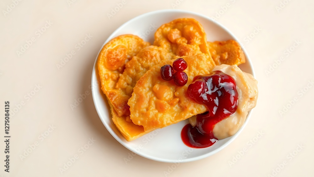 Delicious Top-View Shot of Kaiserschmarrn with Cranberry Jam and Apple Purée Delicious Top-View Shot of Kaiserschmarrn with Cranberry Jam and Apple Purée