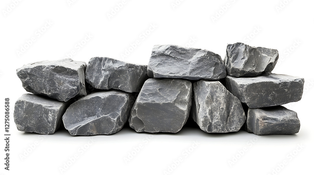 Dark gray stone wall on a white background. Dark gray stone wall on a white background.