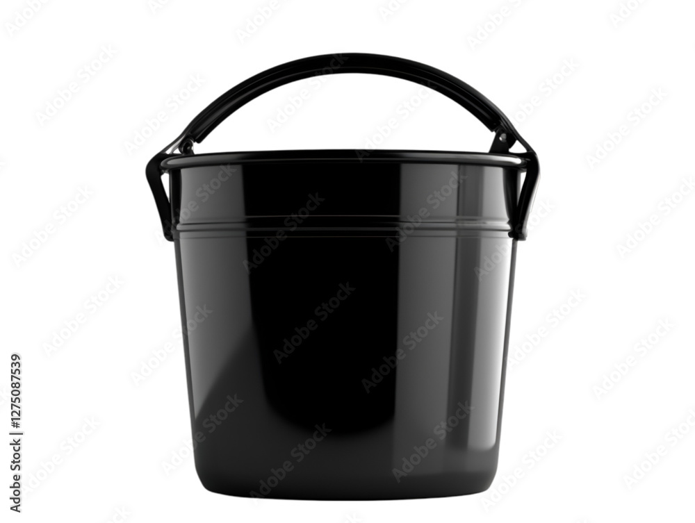 Black container with a sturdy handle, perfect for storage and transportation tasks. Black container with a sturdy handle, perfect for storage and transportation tasks.