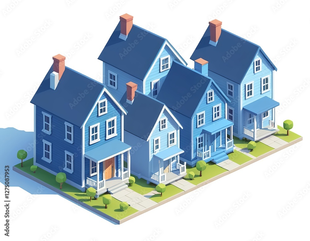 Quaint Blue Houses on a Tree-Lined Street Quaint Blue Houses on a Tree-Lined Street