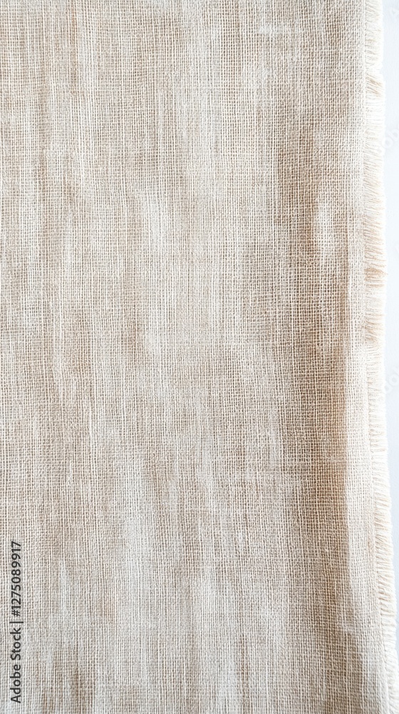 Fototapeta premium Beige linen fabric texture, close-up. Background is white. Use website, blog, design