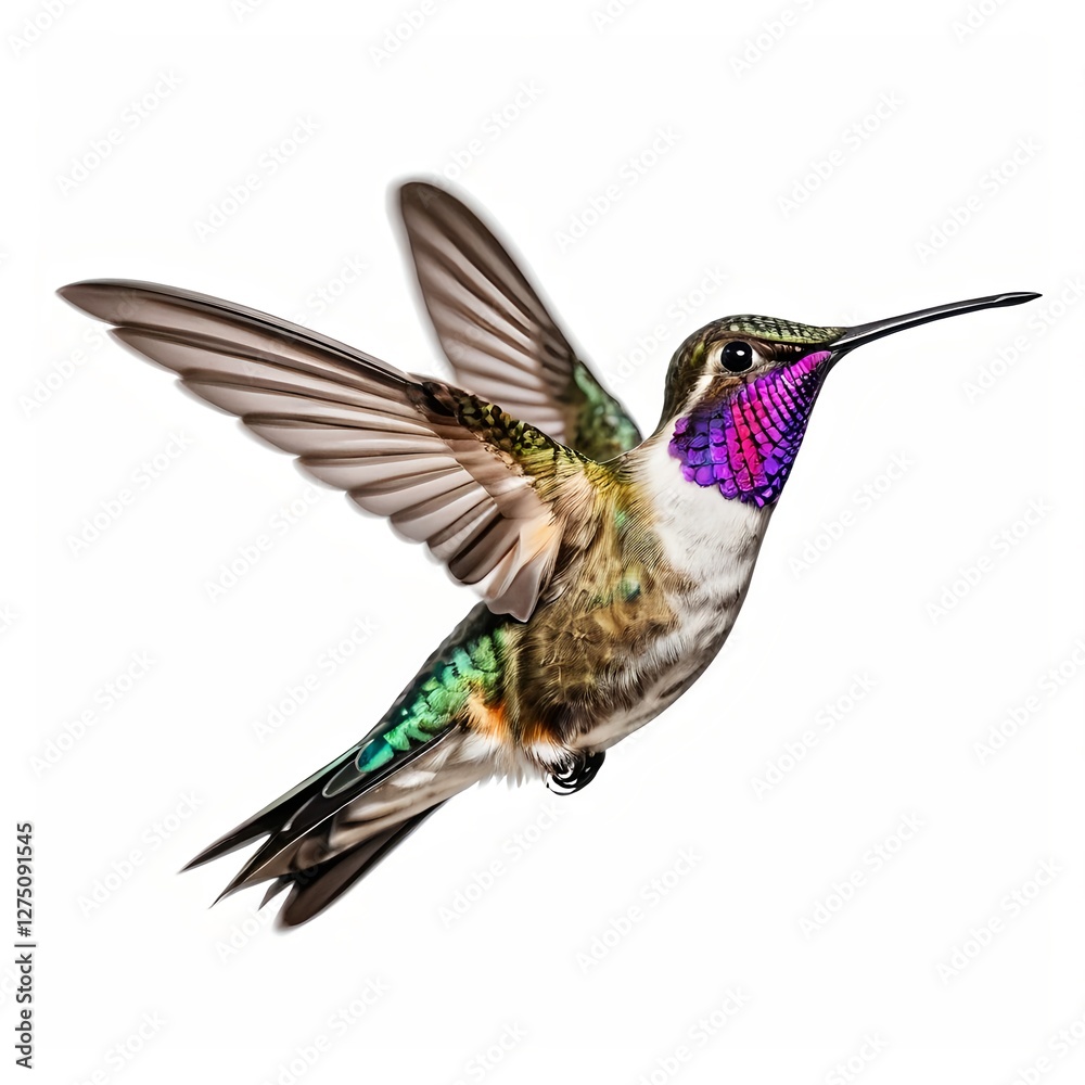 Obraz premium Here's a and keywords for your hummingbird stock photoHummingbird in Flight, Isolated on White