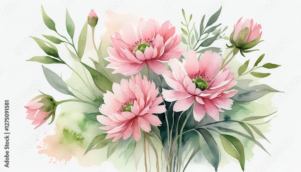 Obraz premium Watercolor Pink Flowers Bouquet