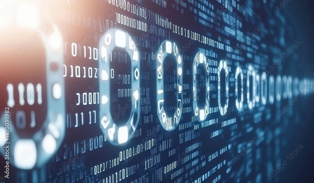 Obraz premium Binary code flows in the background. Digital representation, IT or computer science concept