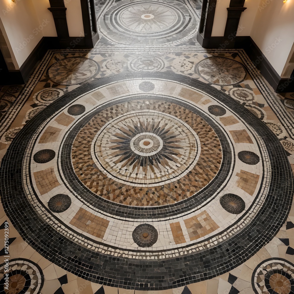 Obraz premium Intricate Geometric Mosaic Floor in Historic Building
