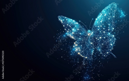 Glowing butterfly with digital connection background for technology innovation and transformation