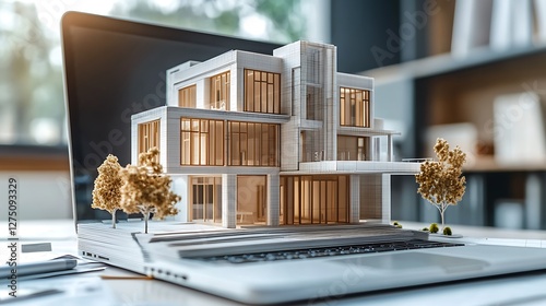 Fototapeta Naklejka Na Ścianę i Meble -  Modern house design laptop screen