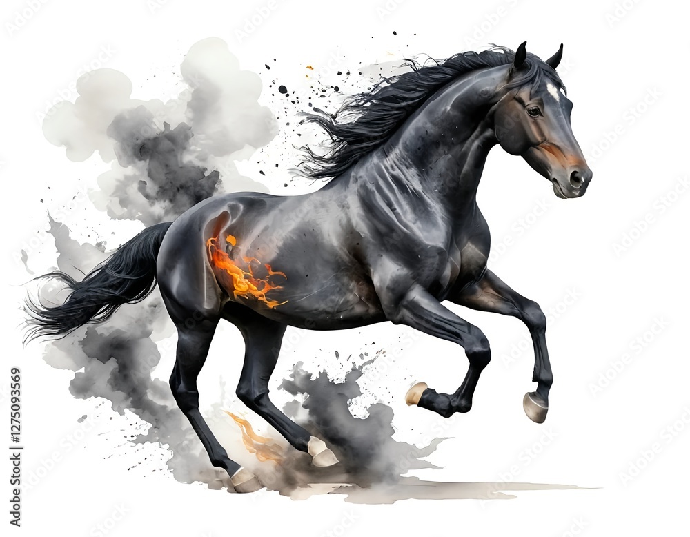 Fototapeta premium Fiery Black Horse in Motion
