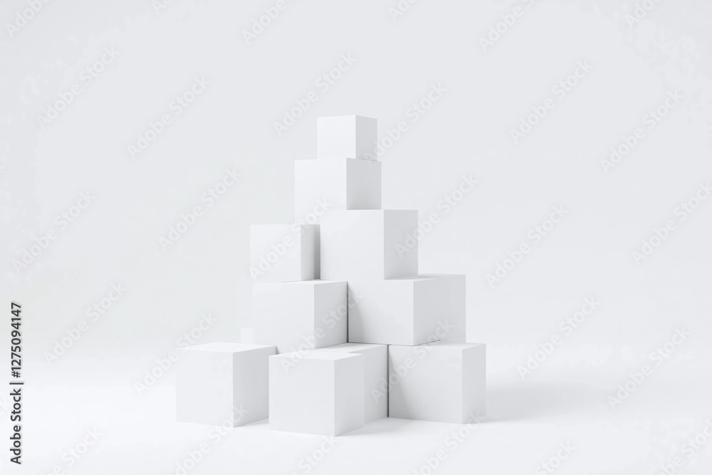Group of white cubes pyramid like on white surface shadow Group of white cubes pyramid like on white surface shadow