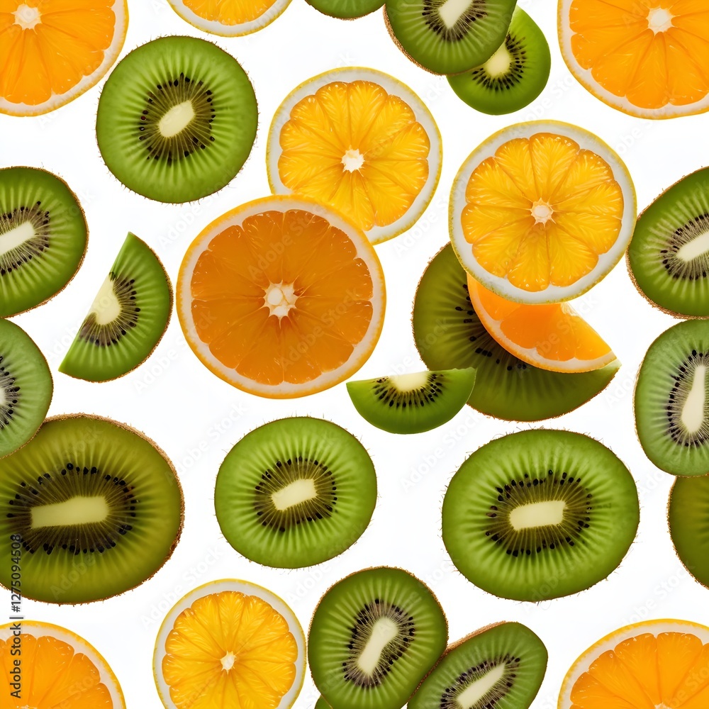 Fototapeta premium Fresh Kiwi and Orange Slices Pattern