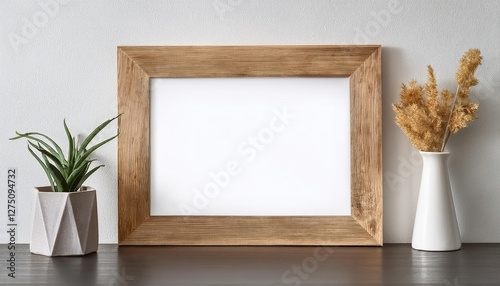 Wooden Frame Mockup with Serene Landscape Backdrop Ideal for Artwork, Photography or Design Inspiration Evoking Tranquility and Creativity at Twilight