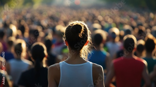Woman Amidst a Crowd: A Solitary Figure in a Sea of People