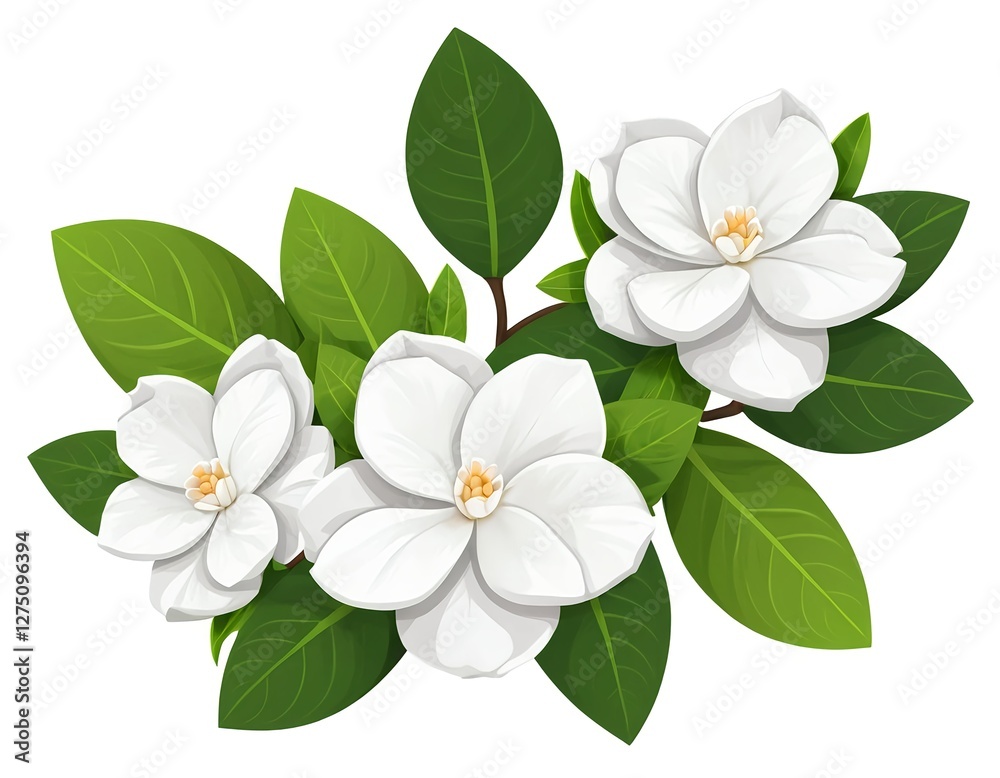 Obraz premium White Gardenia Flowers and Green Leaves