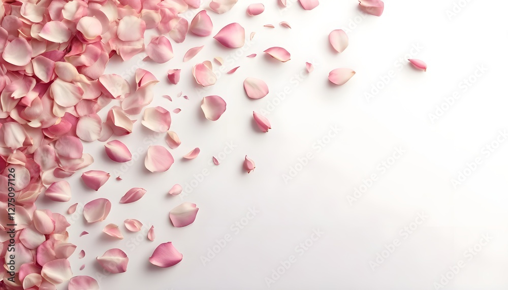 Pink Rose Petals Scattered on White Background Pink Rose Petals Scattered on White Background