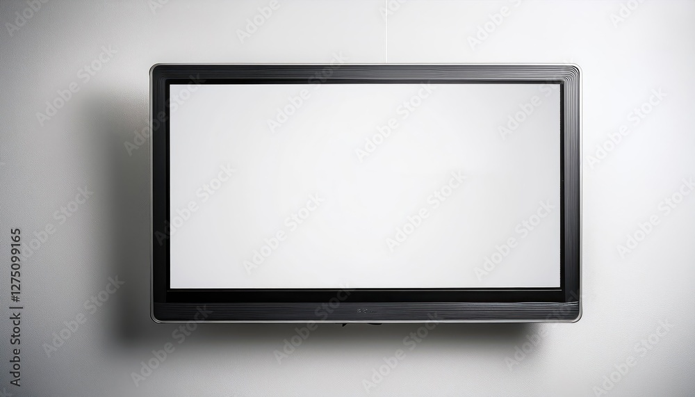 Sleek LCD TV with Thin Black Frame Against a Spotless White Wall HighTech Simplicity at Its Best, Perfect for Modern Interiors and Digital Art Enthusiasts Sleek LCD TV with Thin Black Frame Against a Spotless White Wall HighTech Simplicity at Its Best, Perfect for Modern Interiors and Digital Art Enthusiasts