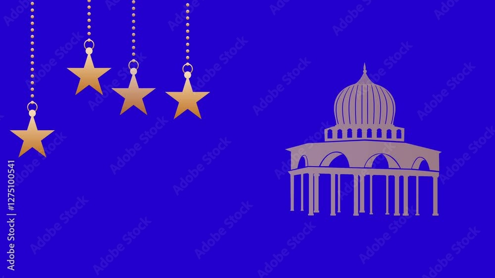 Ramadan Kareem Blue Screen. Vector animation of Ramadan Kareem, holy month, daily worship, Islamic celebration.