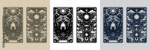 cosmic bear vector playing card tattoo design
