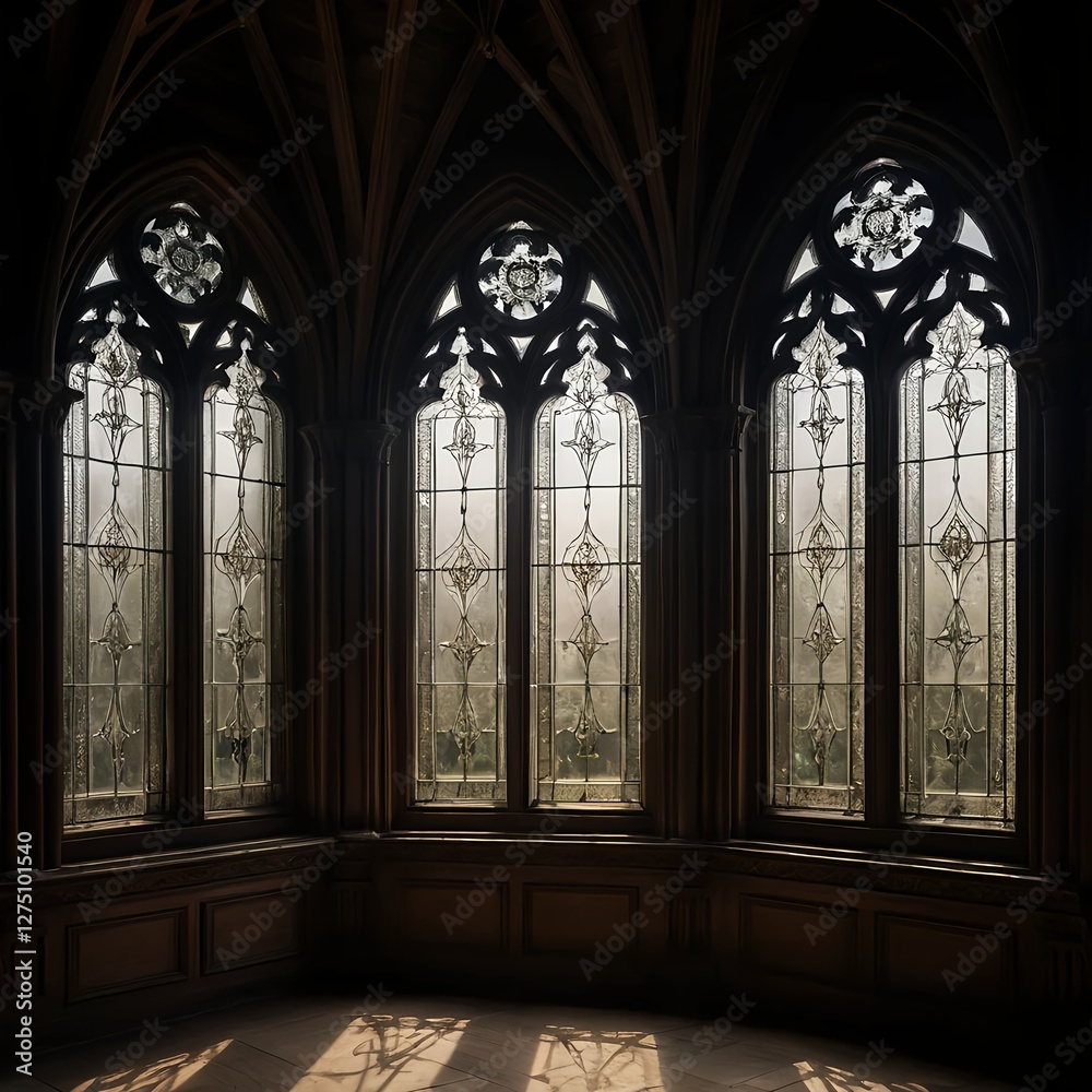 Obraz premium Gothic Arch Windows with Stained Glass