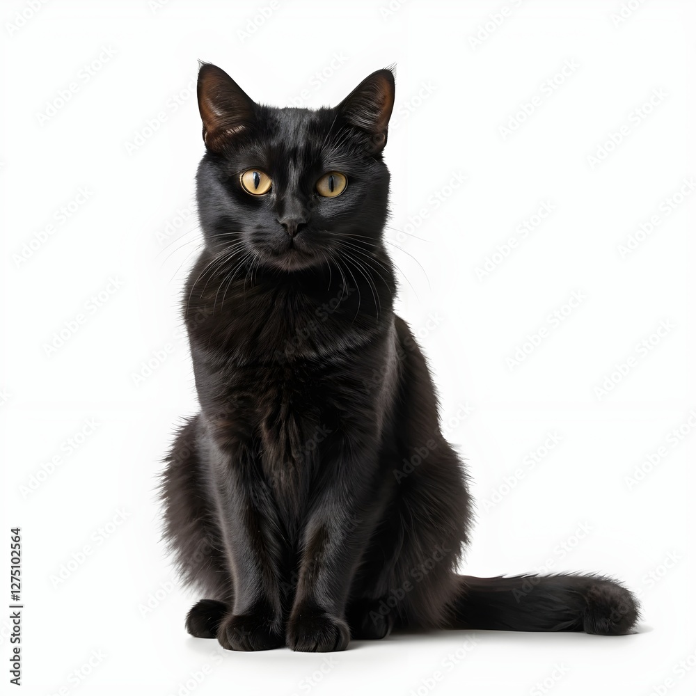 Black Cat Sitting on White Background Black Cat Sitting on White Background