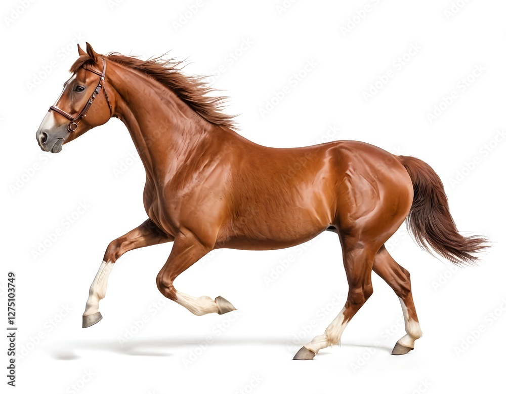 Naklejka premium Chestnut Horse Running, Isolated on White