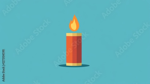 108.Flat design icon of a cylindrical petard with a simple flame icon at the top, rendered in a clean and modern vector style.