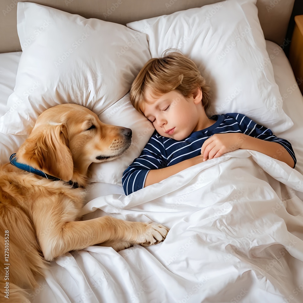 Child Sleeping Soundly with Golden Retriever Child Sleeping Soundly with Golden Retriever
