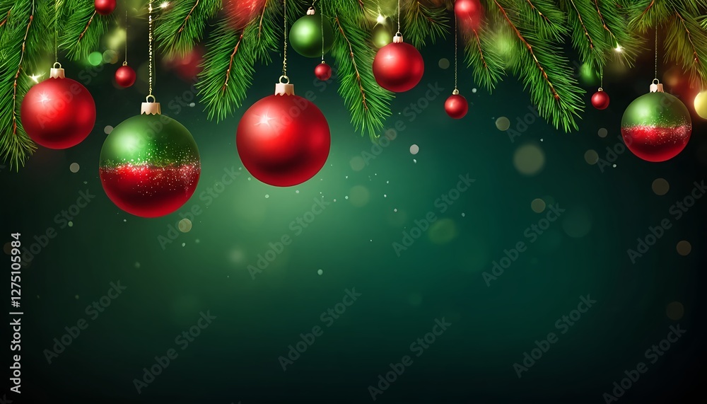 Naklejka premium Festive Christmas Ornaments Hanging on Pine Branches