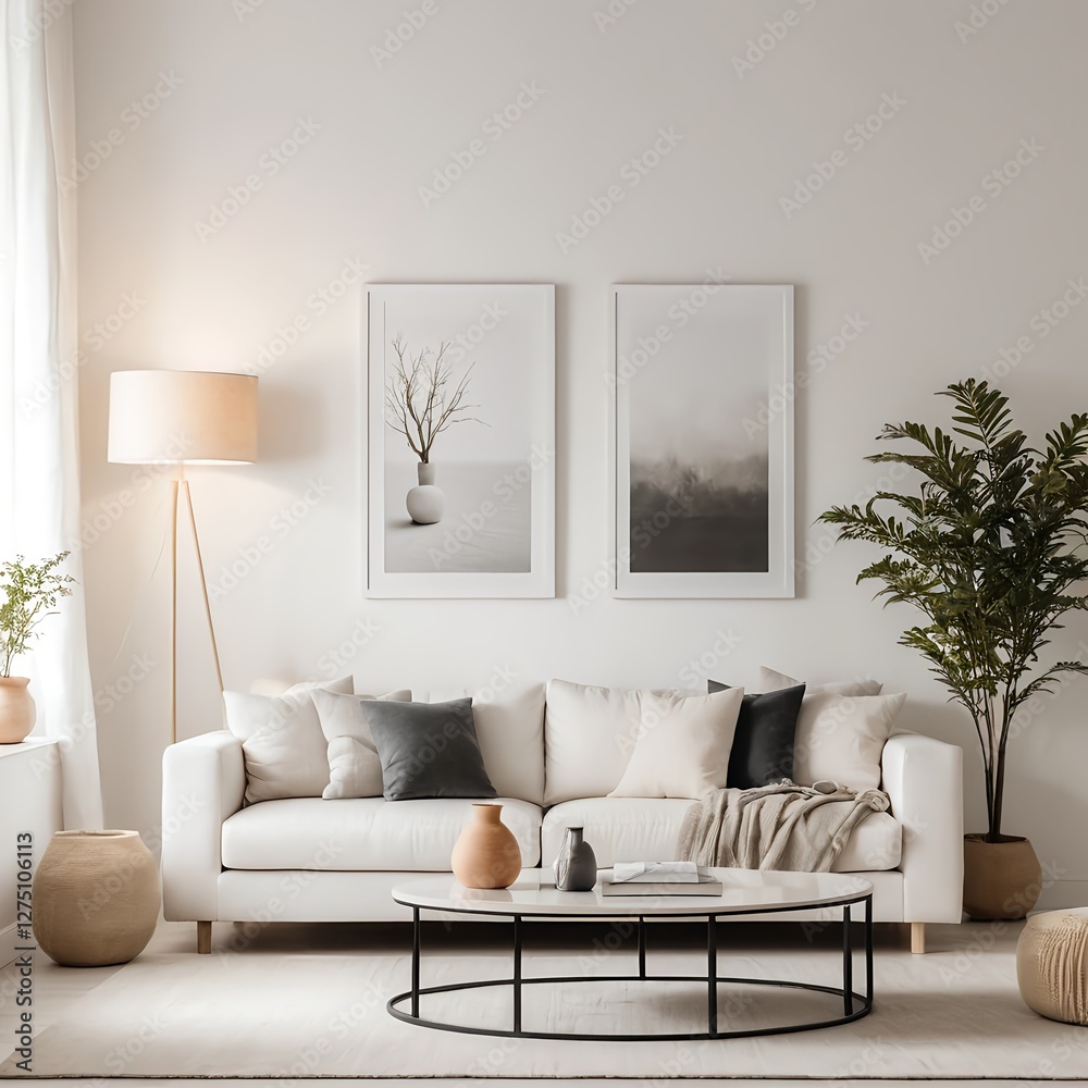 Fototapeta premium Minimalist Modern Living Room Interior Design