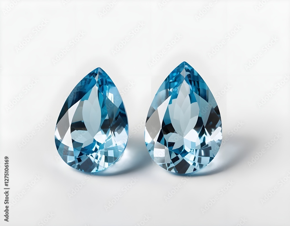 Fototapeta premium Two Blue Topaz Pear-Shaped Gemstones on White Background