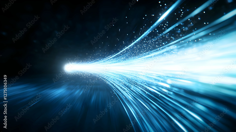 Fototapeta premium A dynamic burst of blue light streaking through darkness, representing speed, innovation, and the essence of technology.