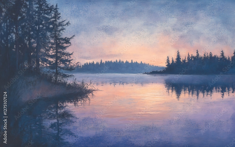 Fototapeta premium calm lake at dusk with soft pastel tones