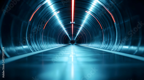 A futuristic tunnel illuminated with neon lights  creating a sense of depth and mystery  perfect for sci-fi themed projects.