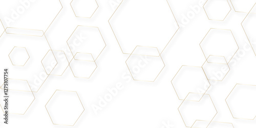 Abstract white and golden lines 3d Hexagonal structure futuristic background. Modern simple style hexagonal graphic concept. White hexagonal pattern background, with copy space abstract banner use.