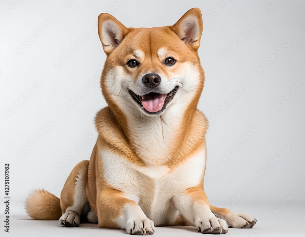 Happy Shiba Inu Dog Sitting on White Background Happy Shiba Inu Dog Sitting on White Background