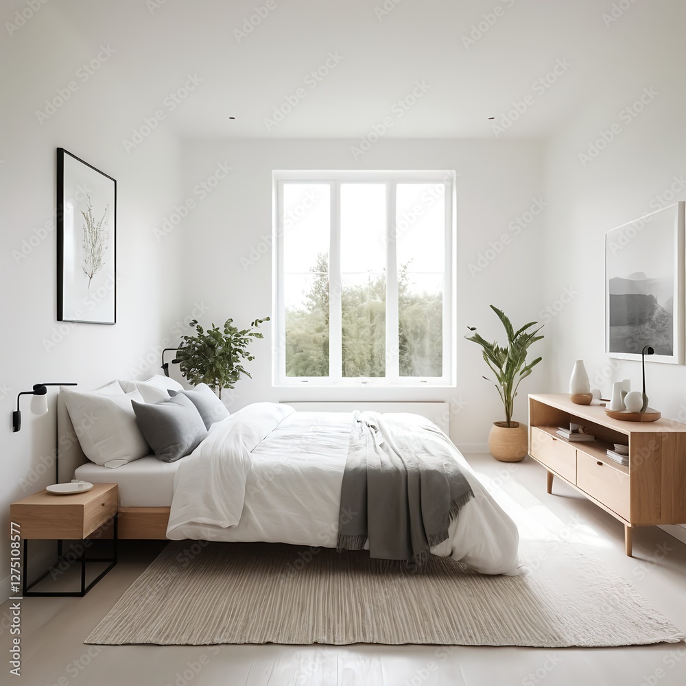 Fototapeta premium Minimalist Scandinavian Bedroom Interior Design