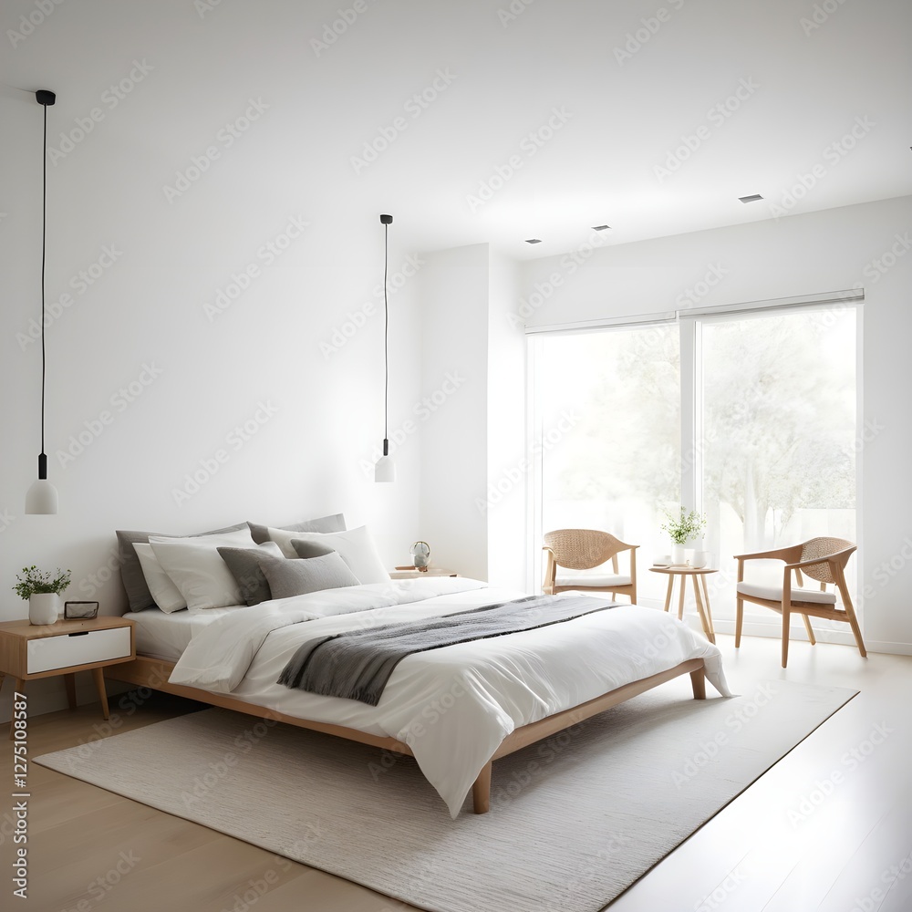 Fototapeta premium Minimalist Scandinavian Bedroom Interior Design