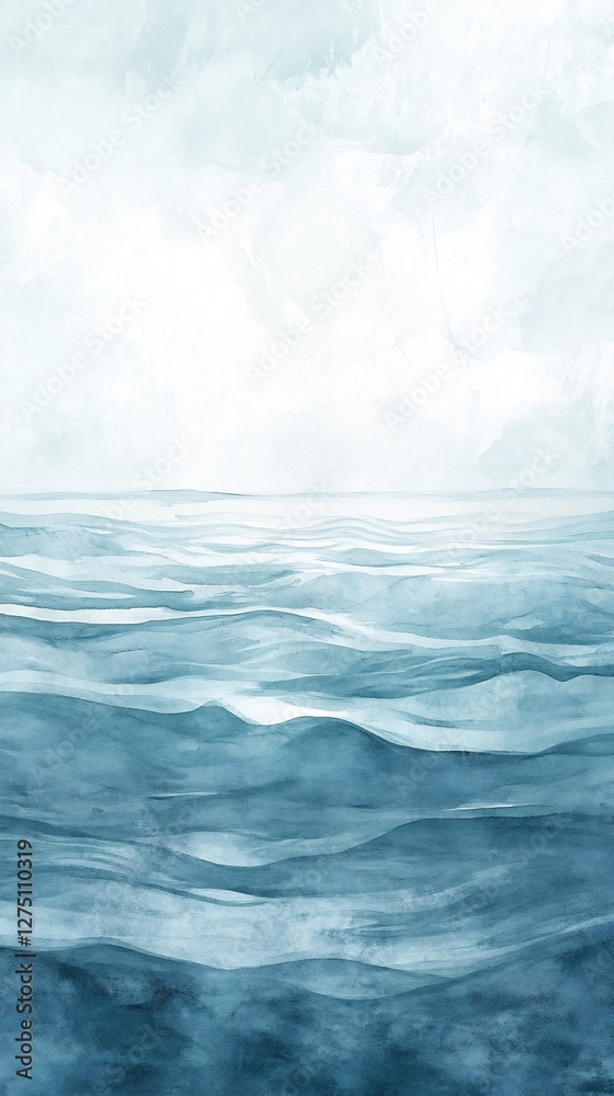 Fototapeta premium serene watercolor painting of the ocean with gentle waves