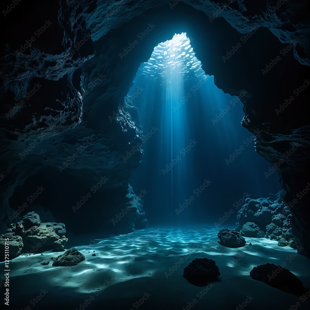Underwater Cave with Light Beam Underwater Cave with Light Beam