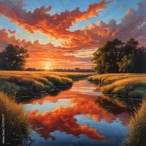 Serene Sunset Reflection on Calm River