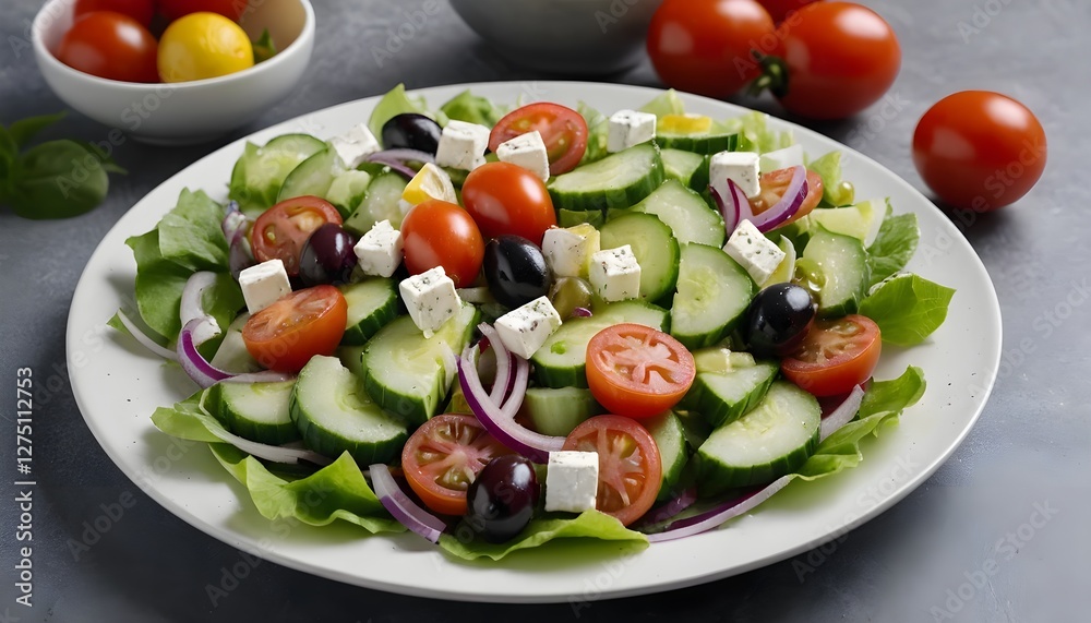 Fresh Greek Salad with Feta Cheese and Olives Fresh Greek Salad with Feta Cheese and Olives