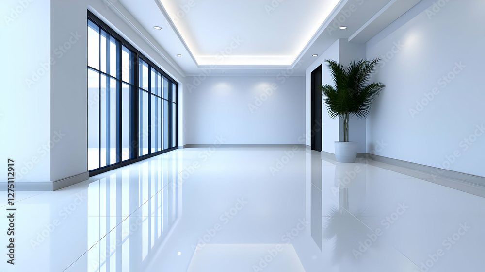 Obraz premium A modern, spacious interior showcasing sleek lines and ample natural light, ideal for various design and architectural projects.
