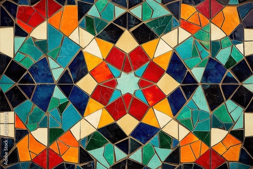 Colorful mosaic pattern with geometric shapes 